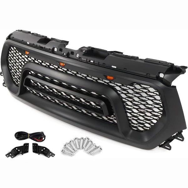 BUFEETERS  Front Upper Grille w/LED Fit For 2019 2020 2021 2022 2023 Dodge Ram 1500,Rebel Style,Matte Black