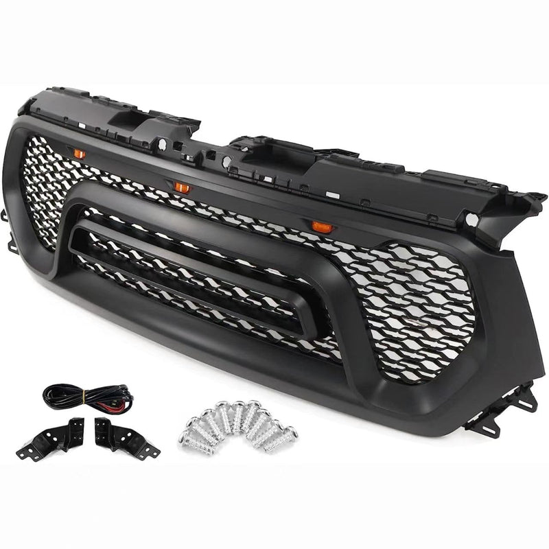 BUFEETERS  Front Upper Grille w/LED Fit For 2019 2020 2021 2022 2023 Dodge Ram 1500,Rebel Style,Matte Black
