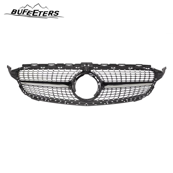 BUFEETERS Front Bumper Upper Grille Fit For 2019 2020 2021 Mercedes Benz W205 C-CLASS,Diamond Style,Black