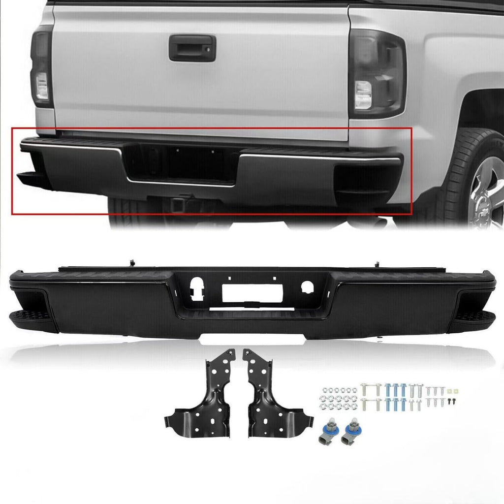 BUFEETERS Rear Step Bumper Assembly Fit For 2014 2015 2016 2017 2018 Chevy Silverado 1500 GMC Sierra,Black