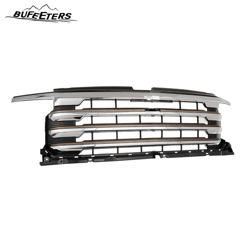 BUFEETERS Front Bumper Upper Grille Fit For 2022 2023 2024 Chevy Silverado 1500 High Country,Chrome&Silver