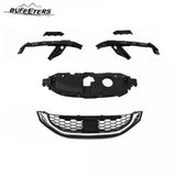BUFEETERS  6PCS Front Radiator Grille Headlight & Bumper Brackets Fit For 2013 2014 2015 Honda Civic Sedan,Mesh Style,Chrome&Black