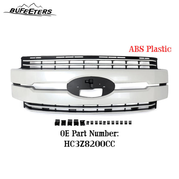 BUFEETERS Front Bumper Upper Grille Fit For 2017 2018 2019 F-250 F-350 F-450 F-550 Super Duty,Lariat Style,White Platinum&Matte Black