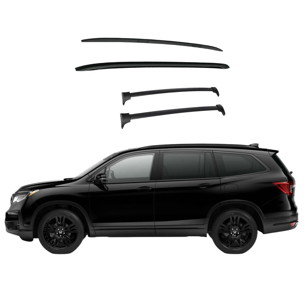 BUFEETERS  4Pcs Roof Rack Side Rail + Cross Bar Fit For Honda Pilot 2016 2017 2018 2019 2020 2021 2022,Black
