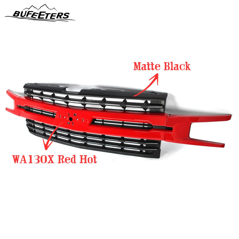 BUFEETERS Front Bumper Upper Grille Fit For 2019 2020 2021 Chevy Silverado 1500,LT Style/Horizontal Billet Style,WA130X Red Hot&Matte Black