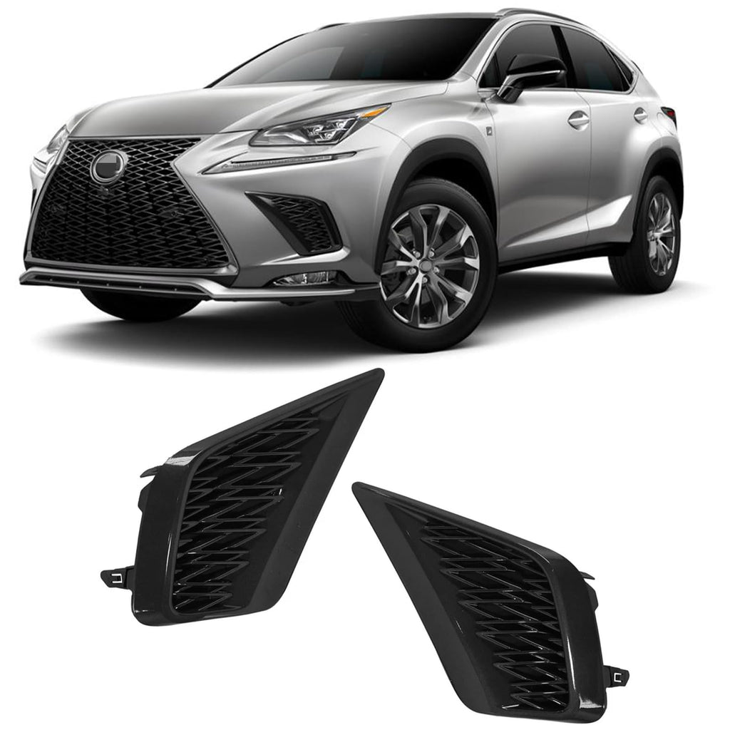 BUFEETERS  Front Bumper Grille Set Driver and Passenger Side Fit For 2018 2019 2020 2021 Lexus NX300,Black