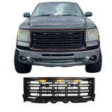 BUFEETERS Front Bumper Upper Grille W/ LED Light Fit For 2011 2012 2013 2014 GMC Sierra 2500HD 3500HD Matte Black