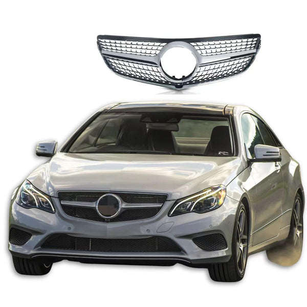 BUFEETERS  Front Bumper Upper Grille Fit For 2014 2015 2016 2017 Mercedes Benz W207 E-CLASS Coupe facelift,Diamond Style,Silver