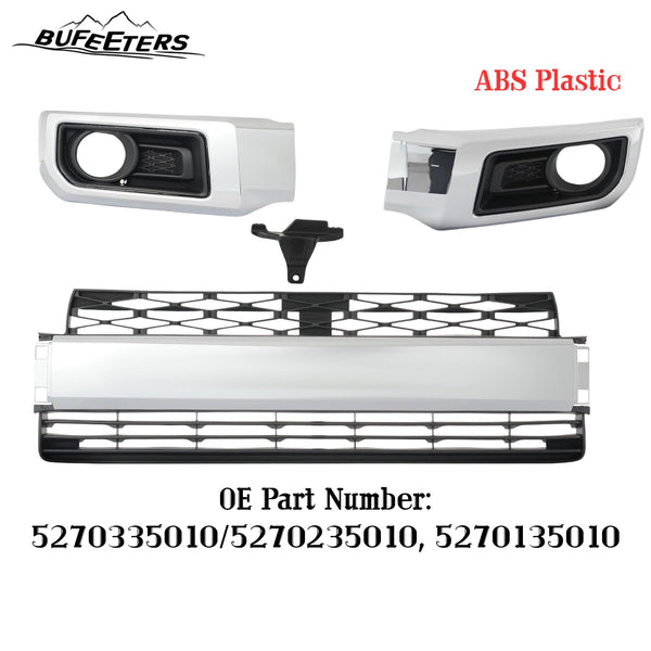 BUFEETERS  Front Bumper Lower Grille+Fog Lamp Cover Set Fit For 2014 2015 2016 2017 2018 2019 2020 Toyota 4Runner Limited,Factory Style,Chrome＆Black