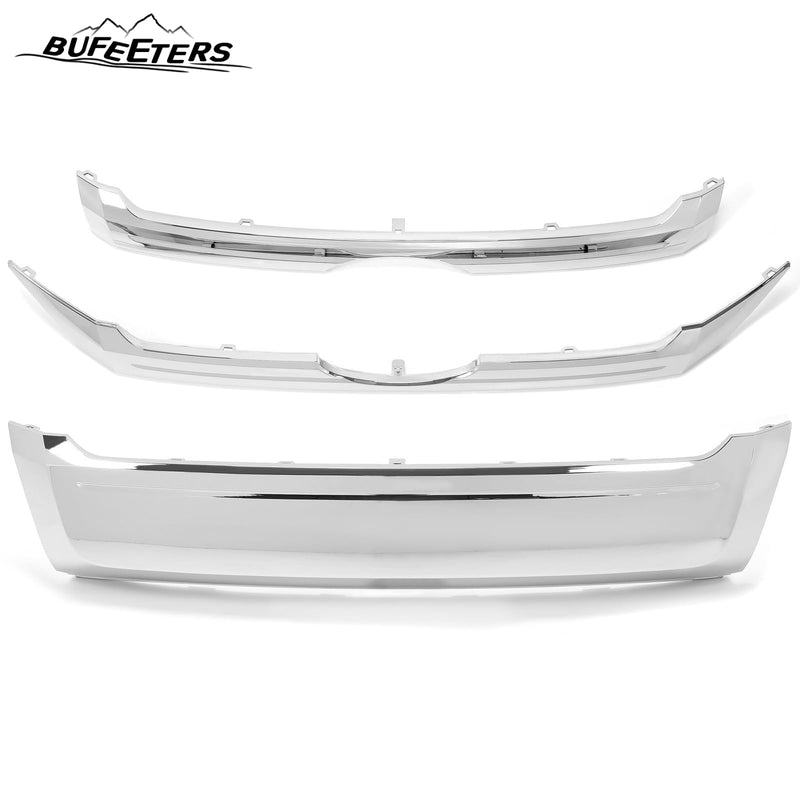 BUFEETERS  3PCS Front Upper & Center & Lower Grille Trim Fit For 2011 2012 2013 2014 Ford Edge,Factory Style,Chrome&Silver