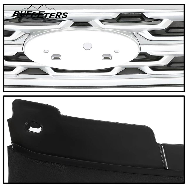 BUFEETERS   Front Bumper Upper Grille Fit For 2018 2019 Ford Explorer XLT,Factory Style,Chrome&Black