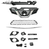 BUFEETERS 11PCS Front Upper Grille Lower Mesh Chrome Molding Trim Fog lights Fit For 2014 2015 2016 Nissan Rogue,Honeycomb Style,Chrome&Black