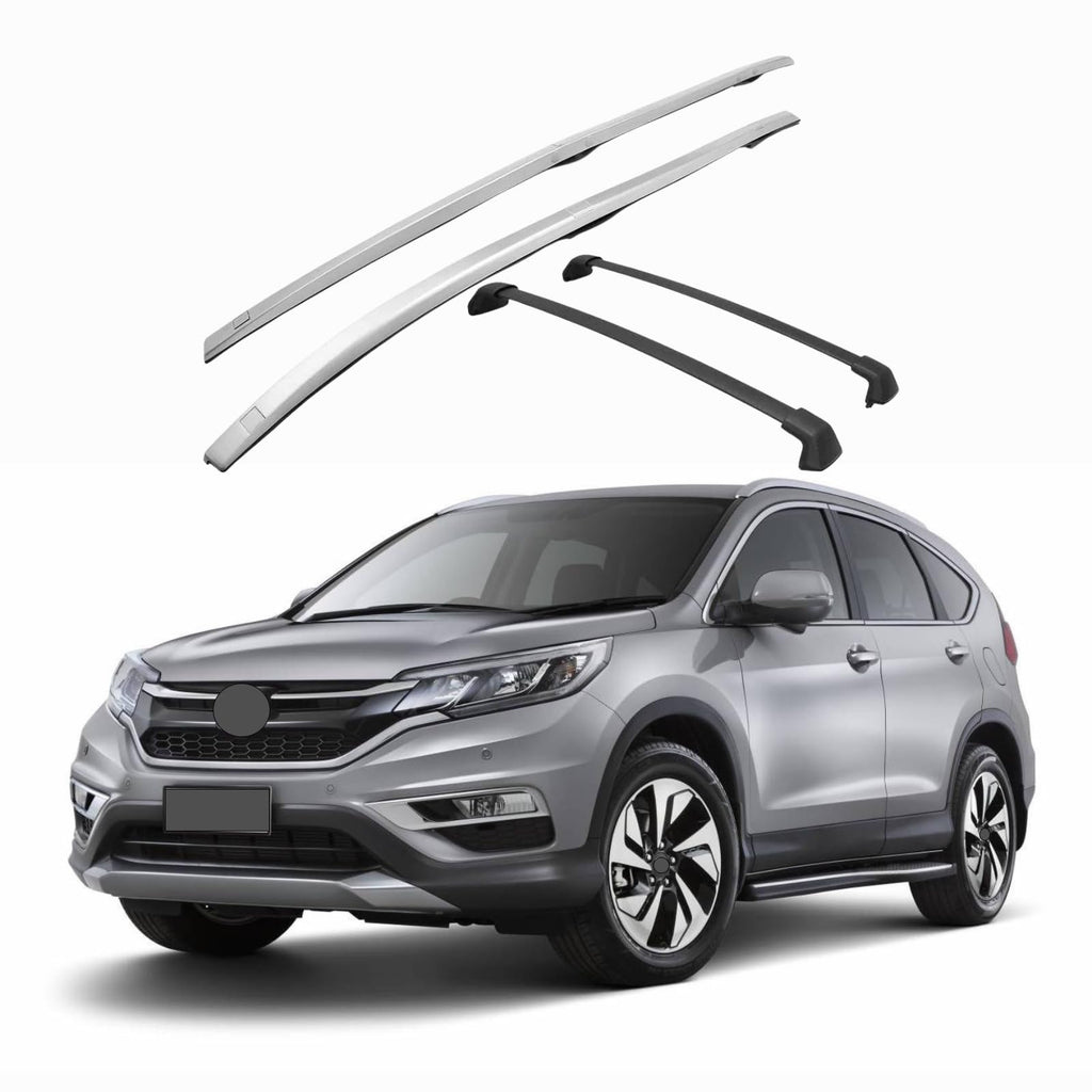 BUFEETERS 4Pcs Roof Rack Cross Bars + Side Rails Luggage Carrier Fit For 2012 2013 2014 2015 2016 Honda CRV CR-V,Black&Silver