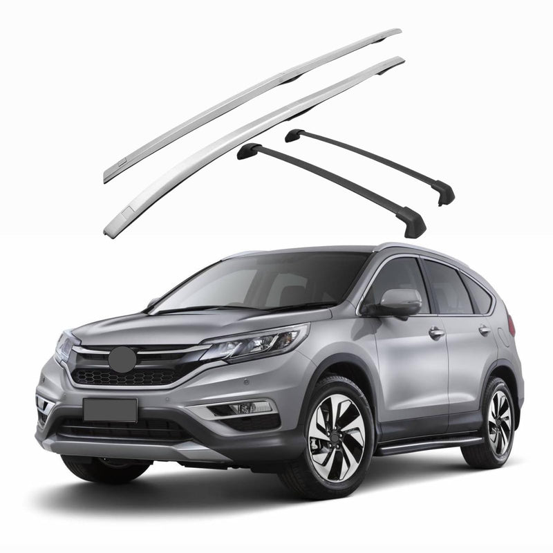 BUFEETERS 4Pcs Roof Rack Cross Bars + Side Rails Luggage Carrier Fit For 2012 2013 2014 2015 2016 Honda CRV CR-V,Factory Style,Black&Silver