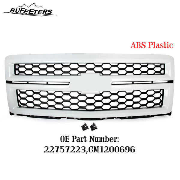 BUFEETERS Front Bumper Upper Grille Fit For 2014 2015 Chevy Silverado 1500,LTZ Style/Honeycomb Style,Summit White&Black