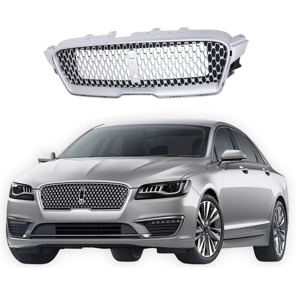 BUFEETERS  Front Bumper Upper Grille  Fit For 2017 2018 2019 Lincoln MKZ,Mesh Style,Nickelplated Silver