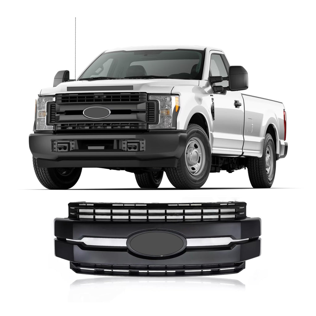 BUFEETERS Front Bumper Upper Grille Fit For 2017 2018 2019 F-250 F-350 F-450 F-550 Super Duty,Lariat Style,Matte Black