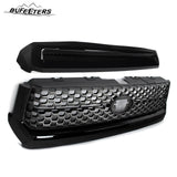 BUFEETERS  Front Bumper Upper Grille Grill & Hood Bulge Fit For 2014 2015 2016 2017 2018 2019 2020 Toyota Tundra,Honeycomb Style,Gloss Black&Gary