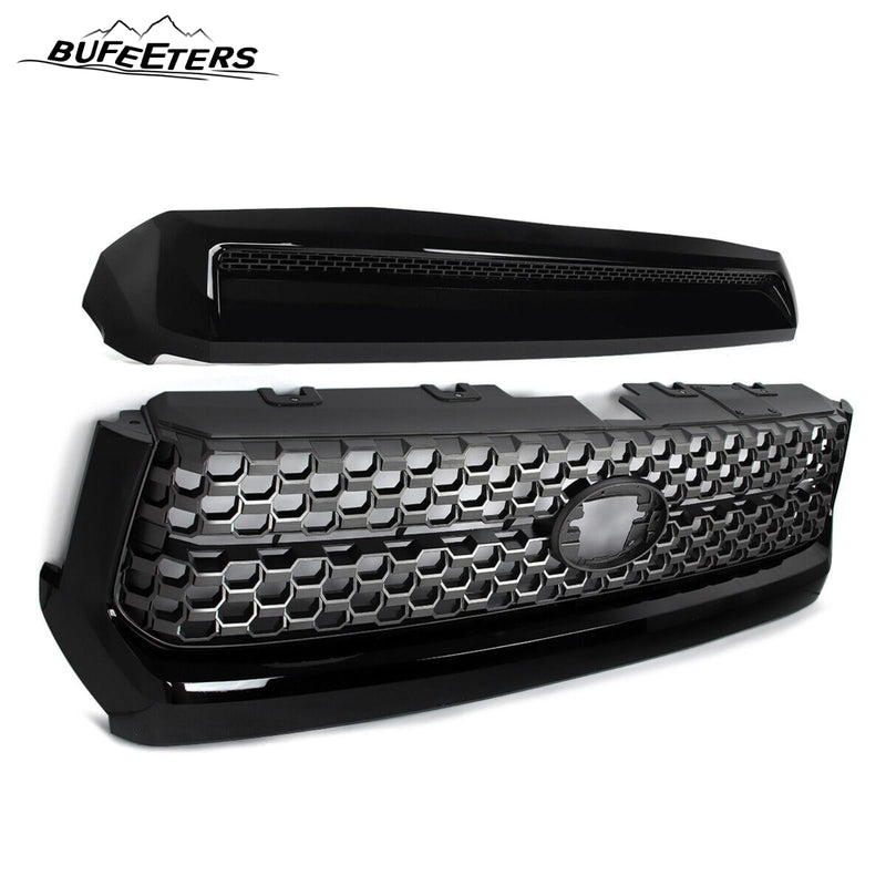BUFEETERS  Front Bumper Upper Grille Grill & Hood Bulge Fit For 2014 2015 2016 2017 2018 2019 2020 Toyota Tundra,Honeycomb Style,Gloss Black&Gary