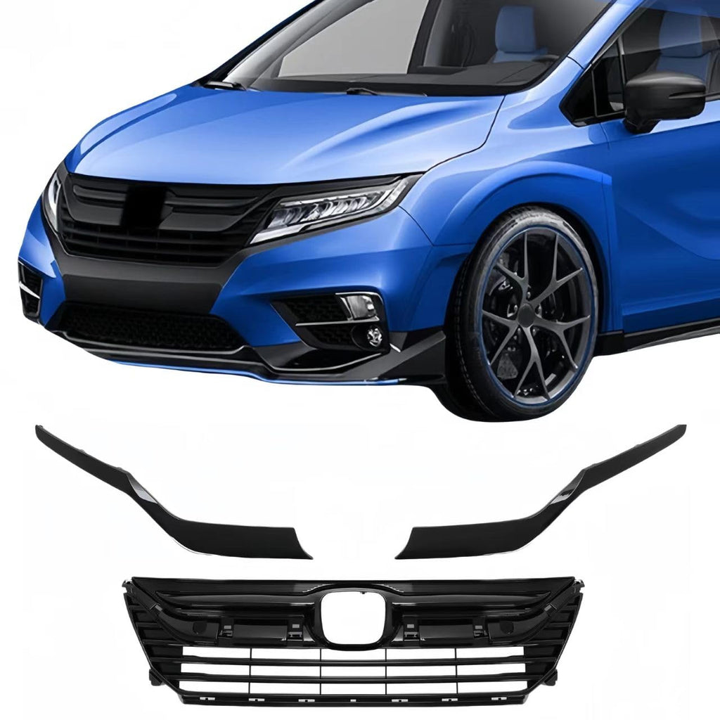 BUFEETERS  Front Upper Grille Grill w/Headlight Eyelid Molding Fit For Honda Odyssey 2018-2020 Black