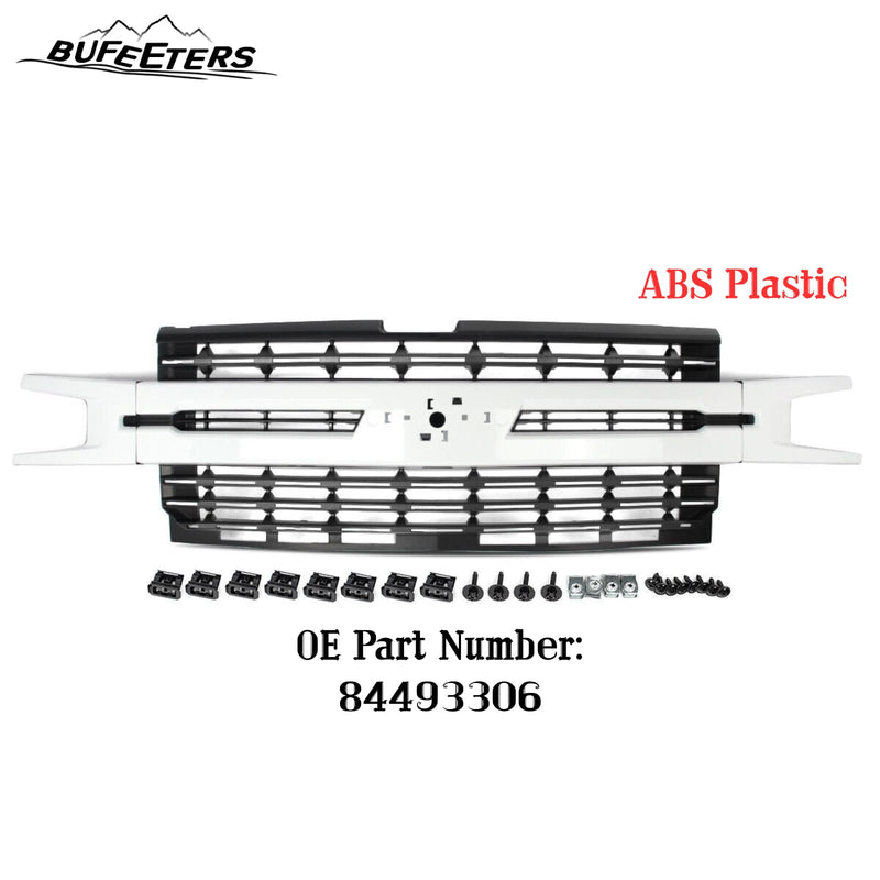 BUFEETERS Front Bumper Upper Grille Fit For 2019 2020 2021 Chevy Silverado 1500,Factory Style,GAZ Summit White&Matte Black
