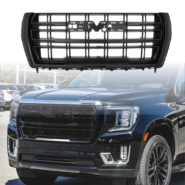 BUFEETERS Front Bumper Upper Grille  Fit For 2021 2022 2023 GMC YUKON SLT XL,Mesh Style.Gloss Black