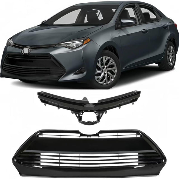 BUFEETERS  Front Bumper Upper & Lower Grille Fit For Toyota Corolla L LE XLE CE 2017 2018 2019,Factory Style,Gloss Black