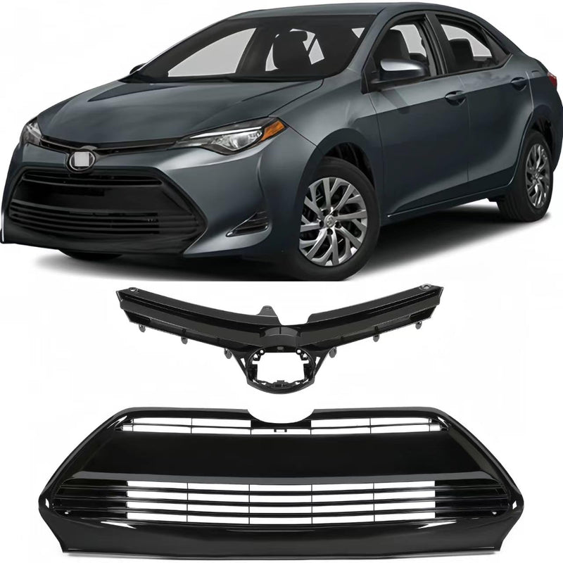 BUFEETERS  Front Bumper Upper & Lower Grille Fit For Toyota Corolla L LE XLE CE 2017 2018 2019,Factory Style,Gloss Black