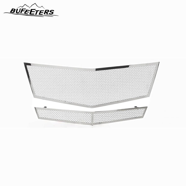 BUFEETERS  Front Bumper Upper Grille Stainless Insert Combo Chrome Fit For 2008 2009 2010 2011 2012 2013 Cadillac CTS,Mesh Style,Chrome&Silver
