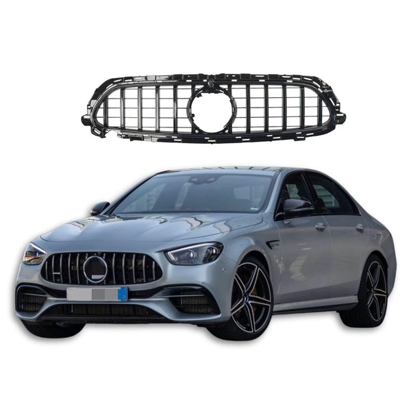 BUFEETERS  Front Bumper Upper Grille Fit For 2021 2022 Mercedes Benz W213 E-Class Sedan Facelift (Sport or standard),GT/Panamericana Style,All Black