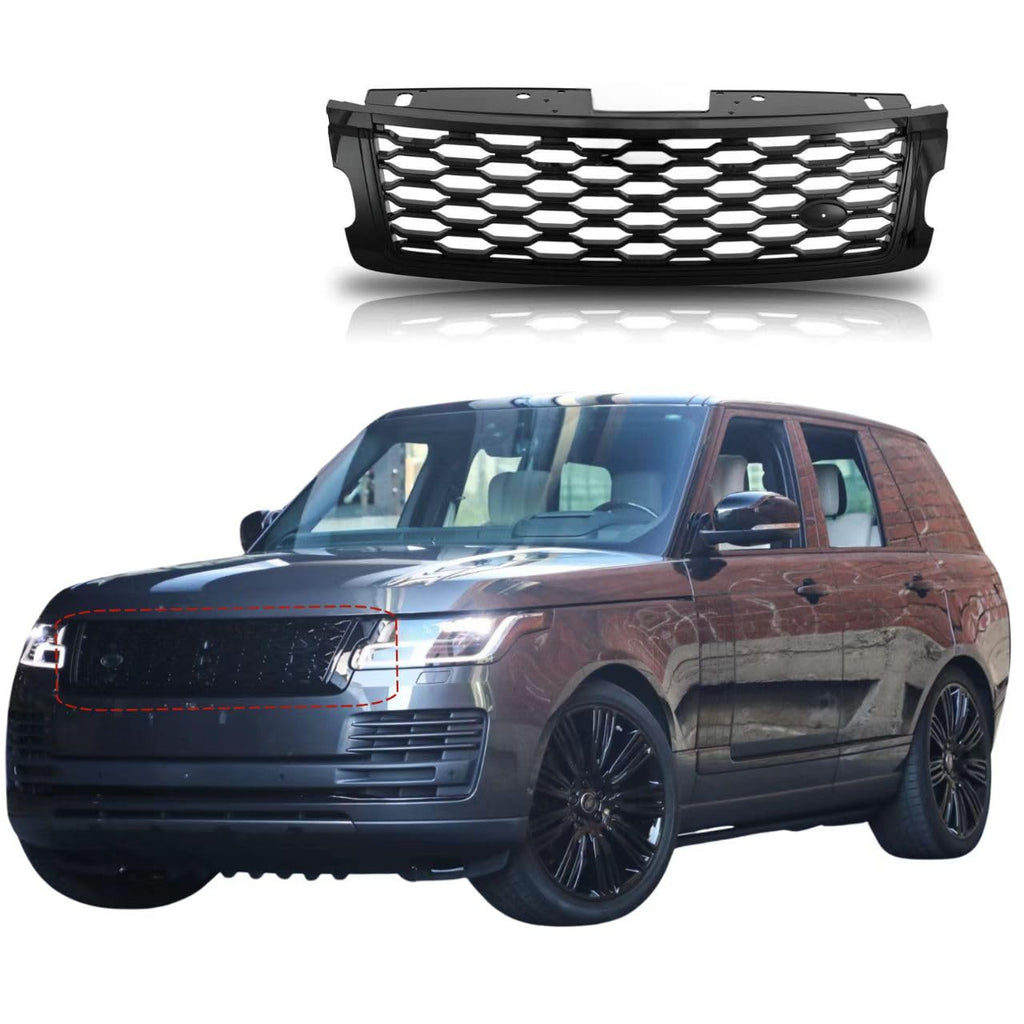 BUFEETERS Front Bumper Upper Grille Fit For 2018 2019 2020 2021 2022 Land Rover Range Rover Vogue L405,Mesh Style,Gloss Black