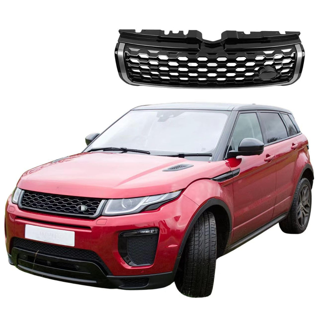 BUFEETERS Front Bumper Upper Grille Fit For 2012 2013 2014 2015 2016 2017 2018 2019 Land Rover Range Rover Evoque,Mesh Style,Gloss Black