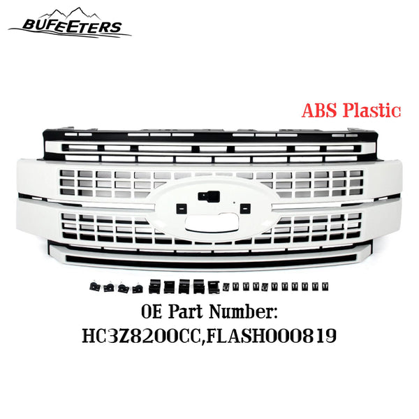 BUFEETERS Front Bumper Upper Grille Fit For 2017 2018 2019 F-250 F-350 F-450 F-550 Super Duty,Platinum Style,Oxford White&Matte Black