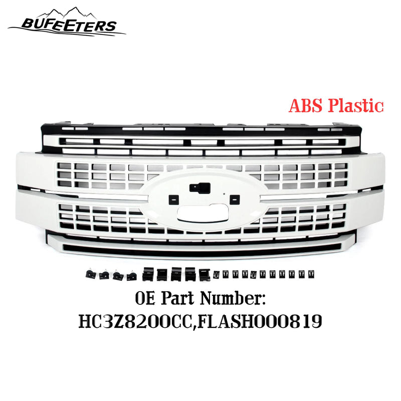 BUFEETERS Front Bumper Upper Grille Fit For 2017 2018 2019 F-250 F-350 F-450 F-550 Super Duty,Platinum Style,Oxford White&Matte Black
