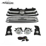 BUFEETERS Front Upper and Lower Grille W/Foglights Set Fit For 2017 2018 2019 Toyota Highlander,Factory Style,Silver&Black