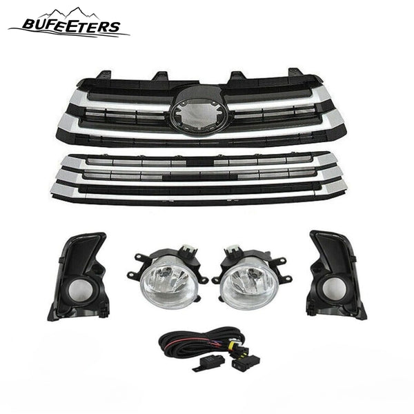 BUFEETERS Front Upper and Lower Grille W/Foglights Set Fit For 2017 2018 2019 Toyota Highlander,Factory Style,Silver&Black