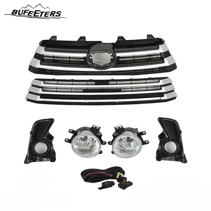BUFEETERS Front Upper and Lower Grille W/Foglights Set Fit For 2017 2018 2019 Toyota Highlander,Factory Style,Silver&Black