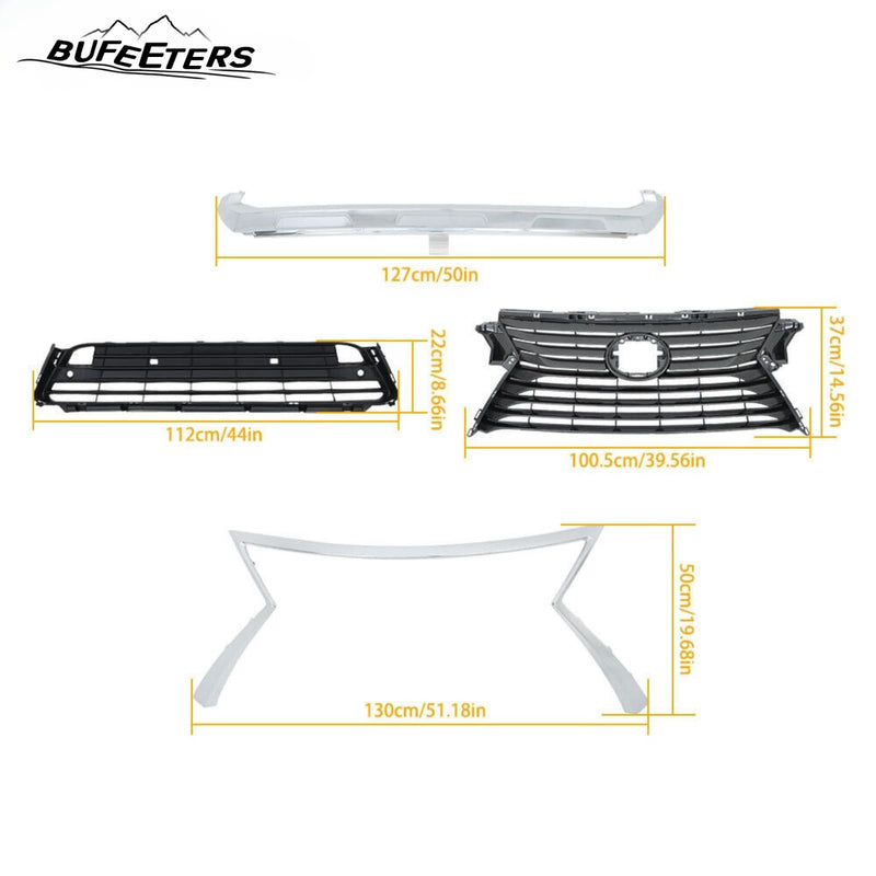 BUFEETERS  4PCS Front Bumper Upper Lower Grille Trim W/O Camera Hole Fit For 2016 2017 2018 2019 Lexus RX350 RX450h,Factory Style,Chrome&Black&Dark Gray