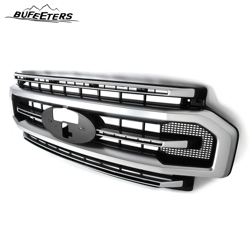 BUFEETERS Front Bumper Upper Grille Fit For 2020 2021 2022 F-250 F-350 Super Duty,Platinum Style,Brushed Satin Aluminum&Black