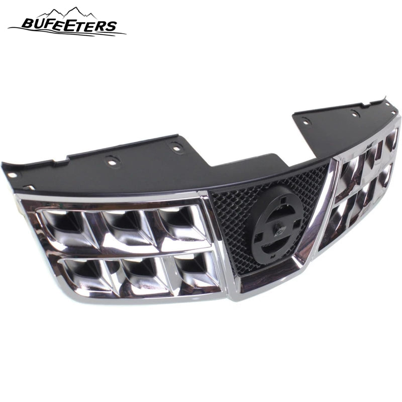 BUFEETERS Front Bumper Upper Grille Fit For 2011 2012 2013 Nissan Rogue 2014 2015 Rogue Select,Factory Style,Chrome Shell With Black Insert