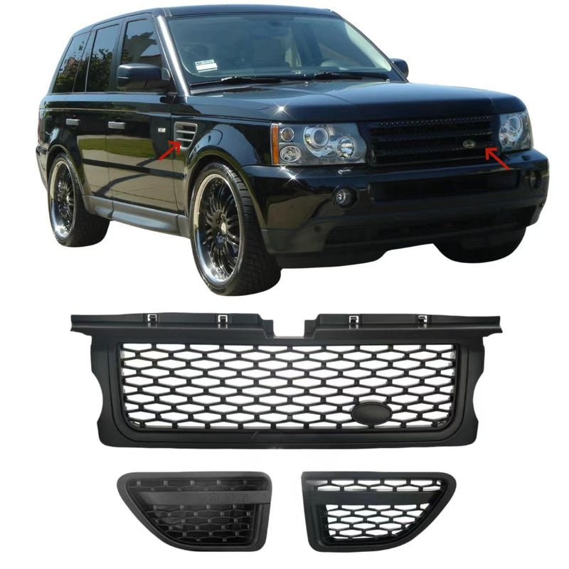 BUFEETERS  Grille Air Side Vent Set Fit For Range Rover Sport 2006 2007 2008 2009,Mesh Style,Matte Black
