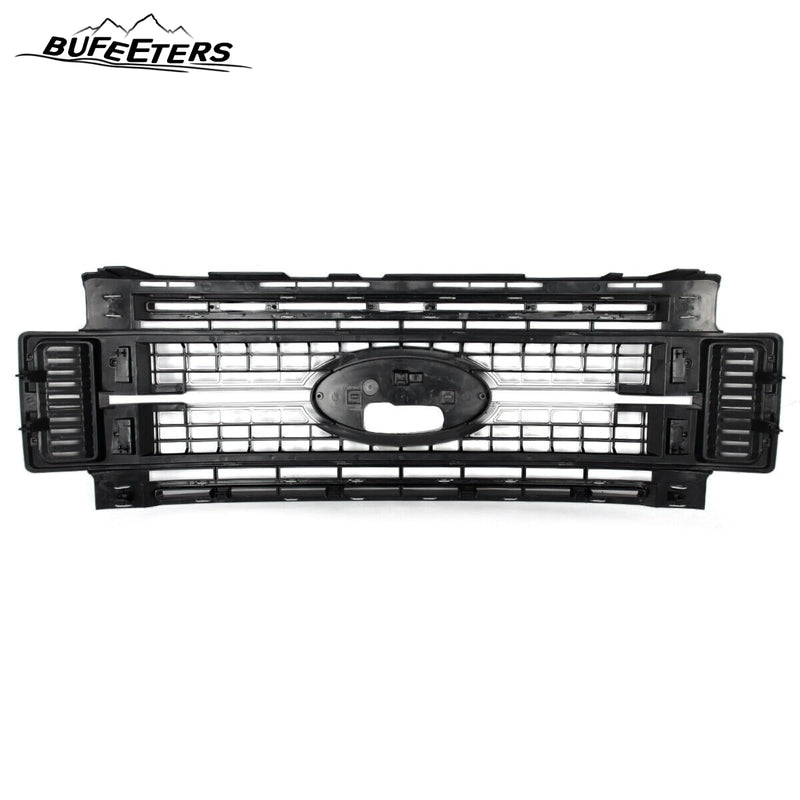 BUFEETERS Front Bumper Upper Grille W/o Camera Hole Fit For 2017 2018 2019 F-250 F-350 F-450 F-550 Super Duty,Platinum Style,Ingot Silver&Black