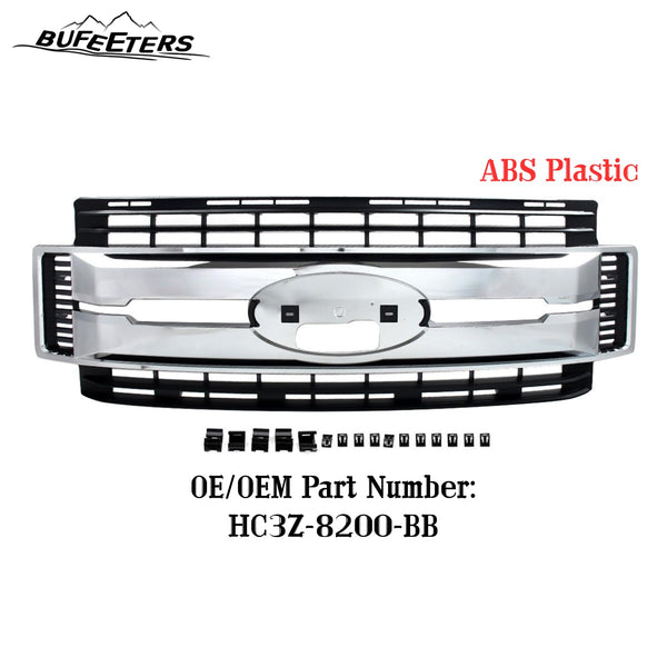 BUFEETERS Front Bumper Upper Grille Fit For 2017 2018 2019 F-250 F-350 F-450 F-550 Super Duty,XL Style,Chrome&Black