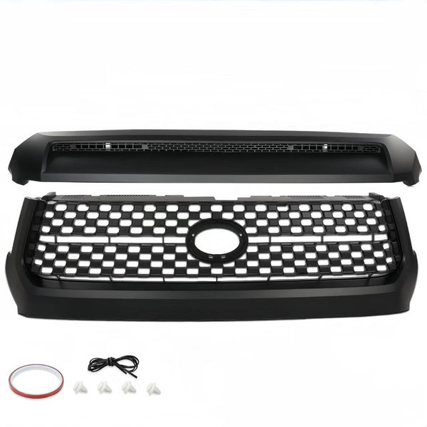 BUFEETERS  Front Grille Grill & Hood Bulge  Fit For 2014 2015 2016 2017 2018 2019 2020 Toyota Tundra  2pc kit,Matte Black