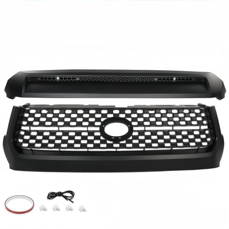 BUFEETERS  Front Grille Grill & Hood Bulge  Fit For 2014 2015 2016 2017 2018 2019 2020 Toyota Tundra  2pc kit,Matte Black