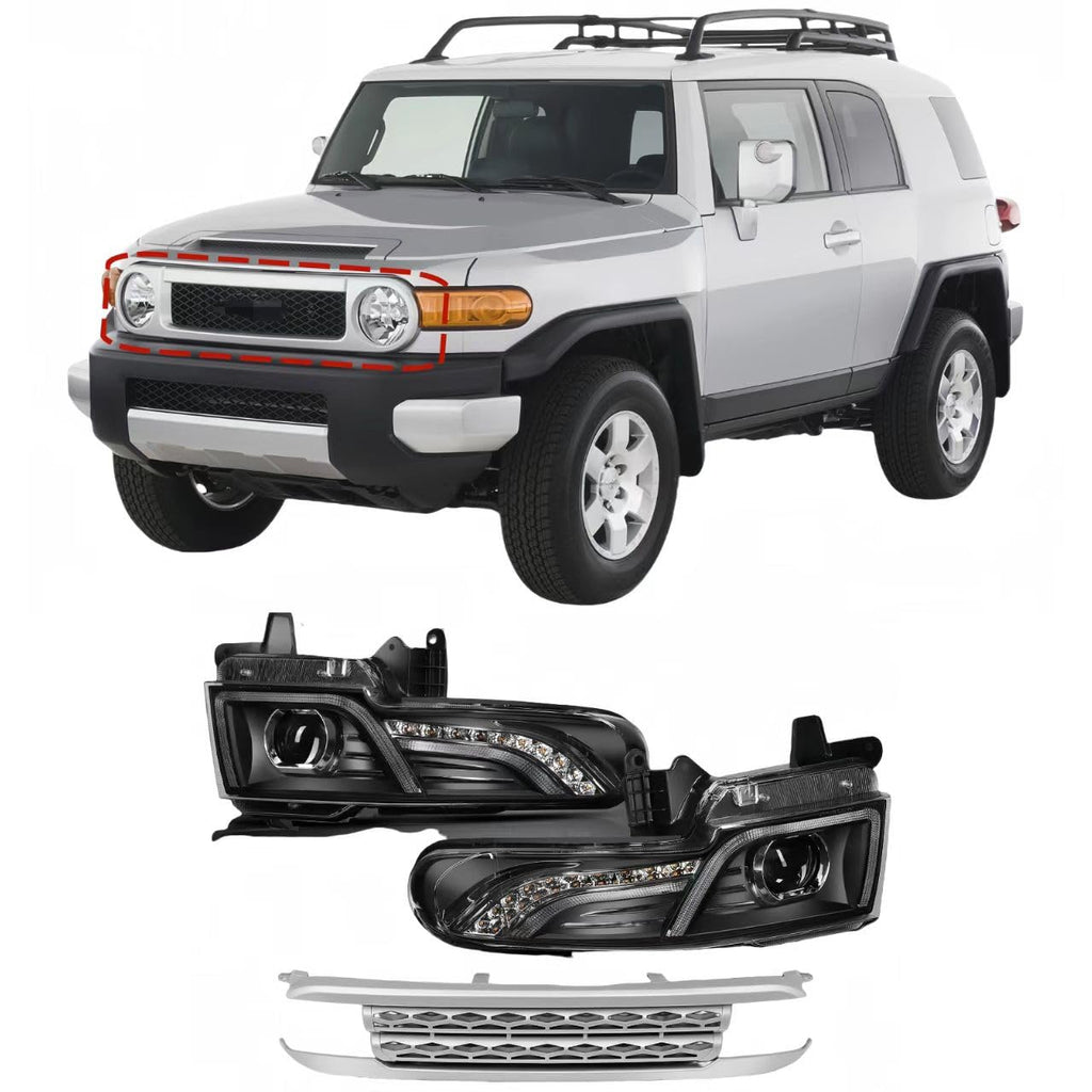 BUFEETERS   Projector Headlights Headlamps With Grille Fit For 2007 2008 2009 2010 2011 2012 2013 2014 2015 Toyota FJ Cruiser