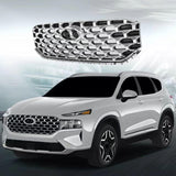 BUFEETERS   Front Bumper Upper Grille Fit For 2021 2022 2023 Hyundai Santa Fe,Honeycomb Mesh Style,Black&Chrome