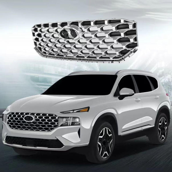 BUFEETERS   Front Bumper Upper Grille Fit For 2021 2022 2023 Hyundai Santa Fe,Honeycomb Mesh Style,Black&Chrome