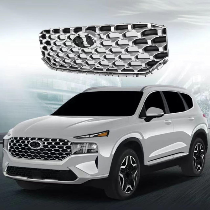 BUFEETERS   Front Bumper Upper Grille Fit For 2021 2022 2023 Hyundai Santa Fe,Honeycomb Mesh Style,Black&Chrome