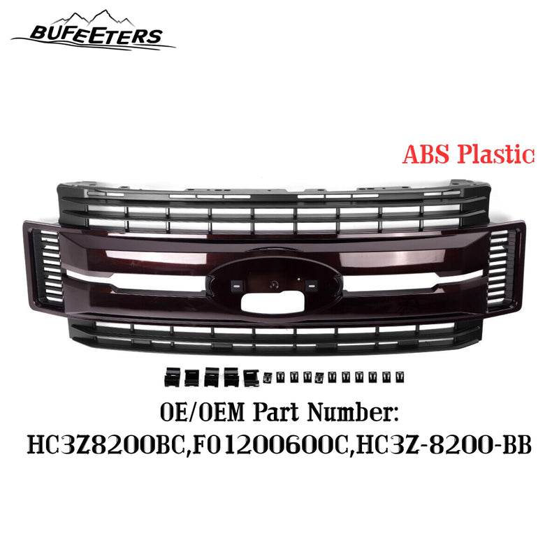 BUFEETERS Front Bumper Upper Grille Fit For 2017 2018 2019 F-250 F-350 F-450 F-550 Super Duty,XL Style,Magma Red&Matte Black